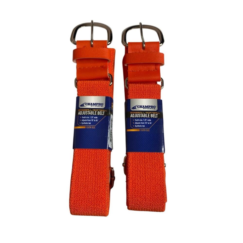 2 Pack Champro Youth Baseball Softball Adjustable Belt Orange 18"-34" NEW NWT